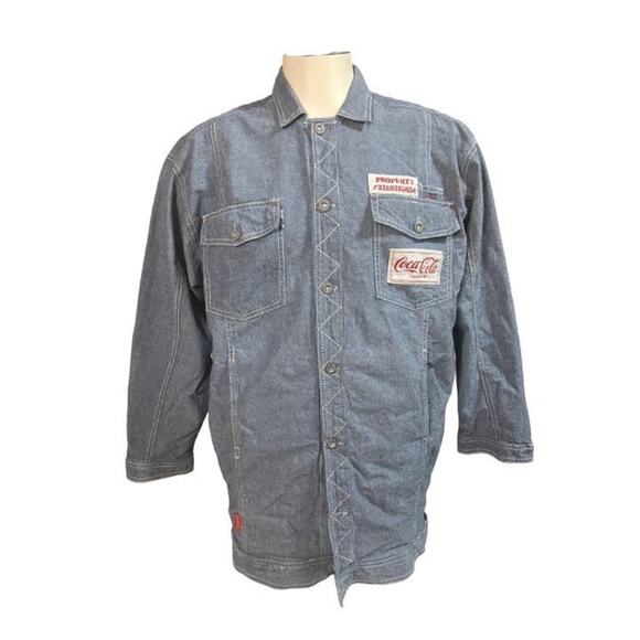 Vintage Coca-Cola Double Sided Uniform L/S Pocket Demin Shirt Size Large - Picture 1 of 6
